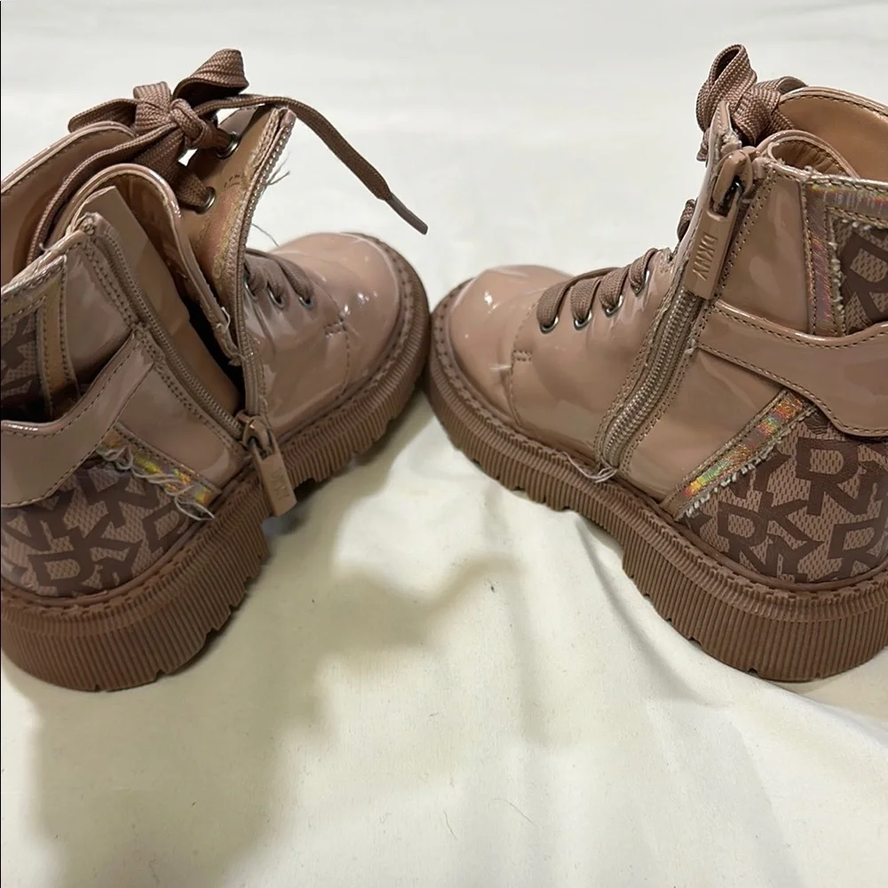 DKNY Kids' Glossy Beige Lace-Up Boots - Picture 5 of 9